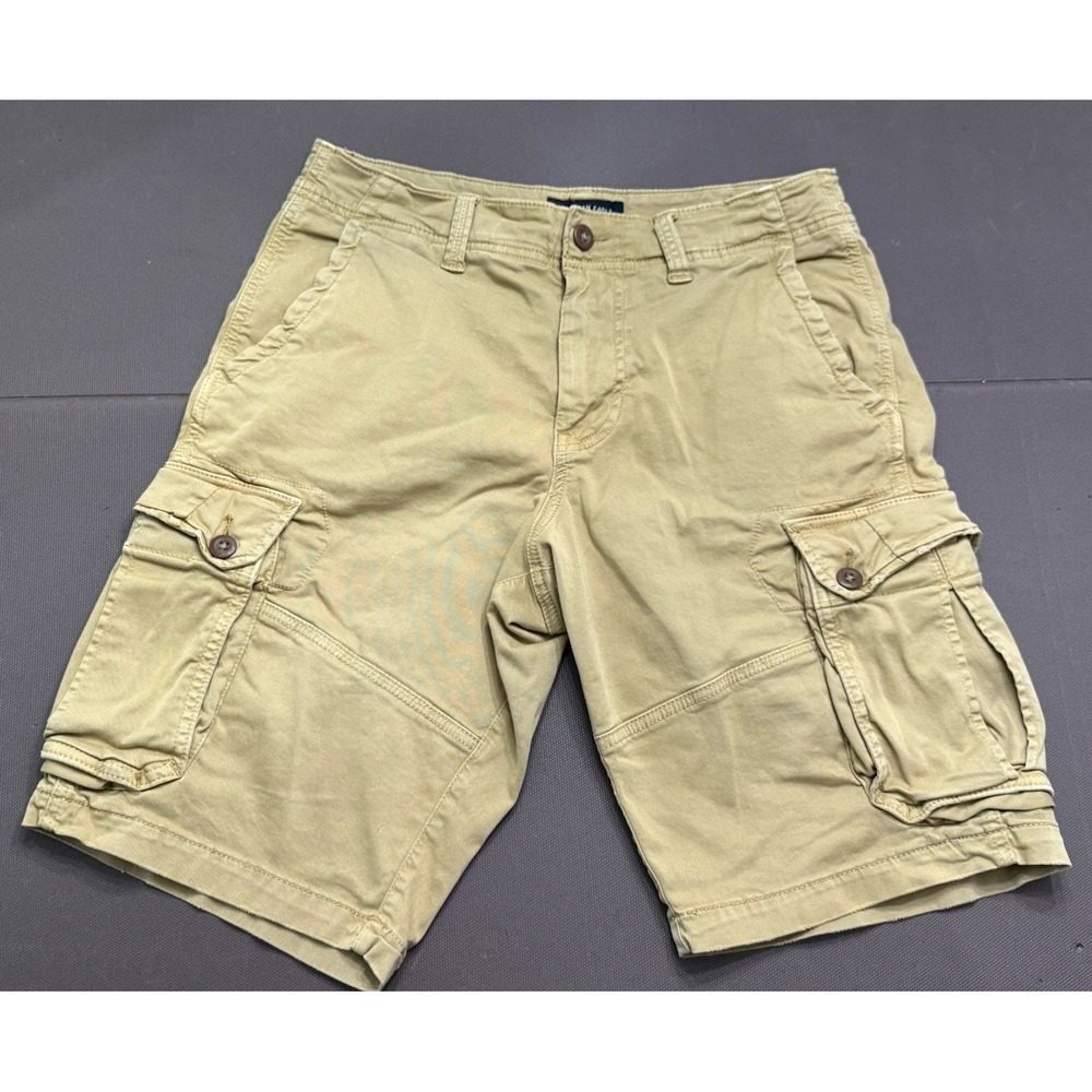 American Eagle Extreme Flex Cargo Shorts Mens 31 Tan Cotton Stretch Long Y2K